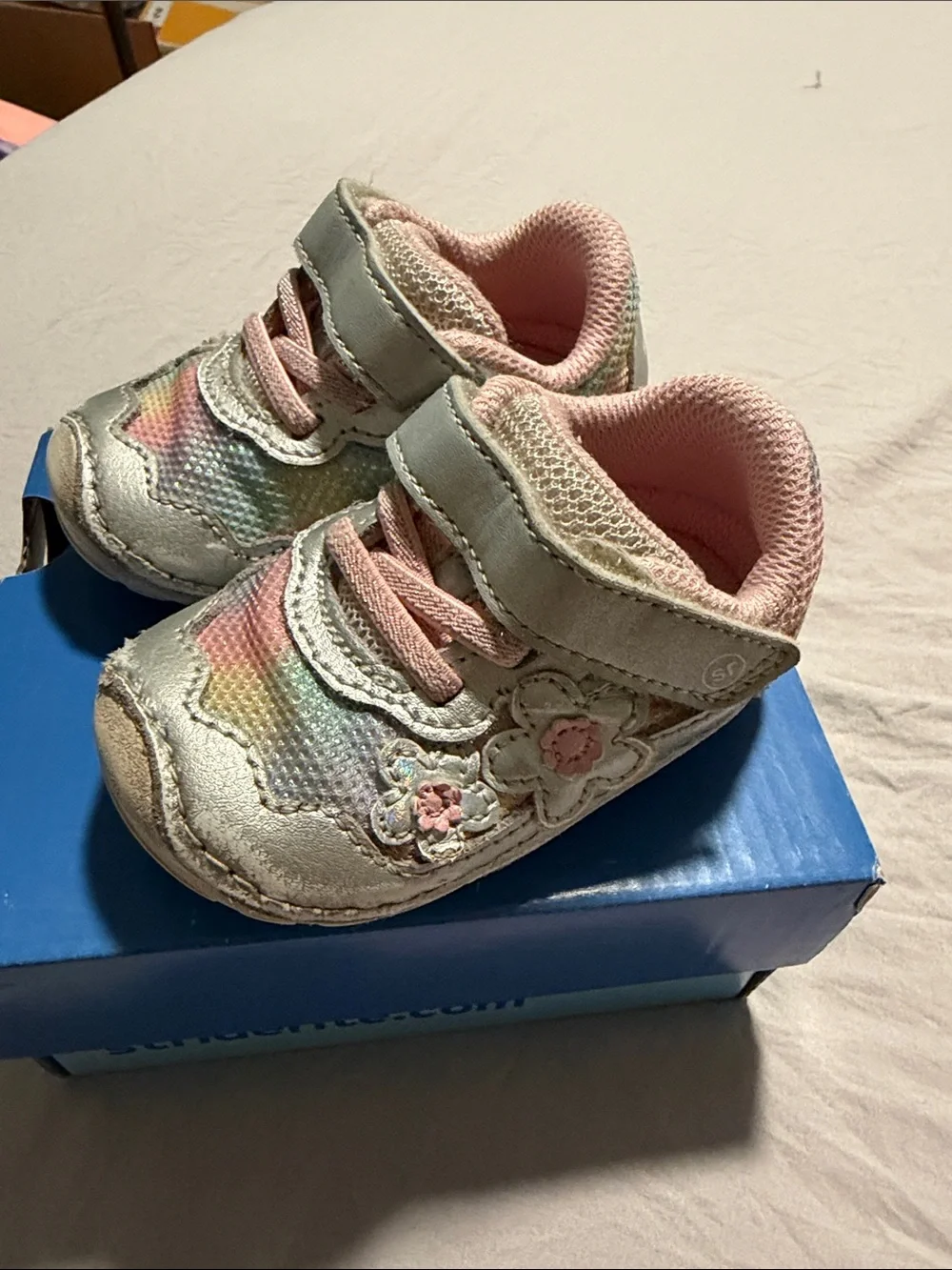 Stride Rite shoes, silver and pink, size 3.5